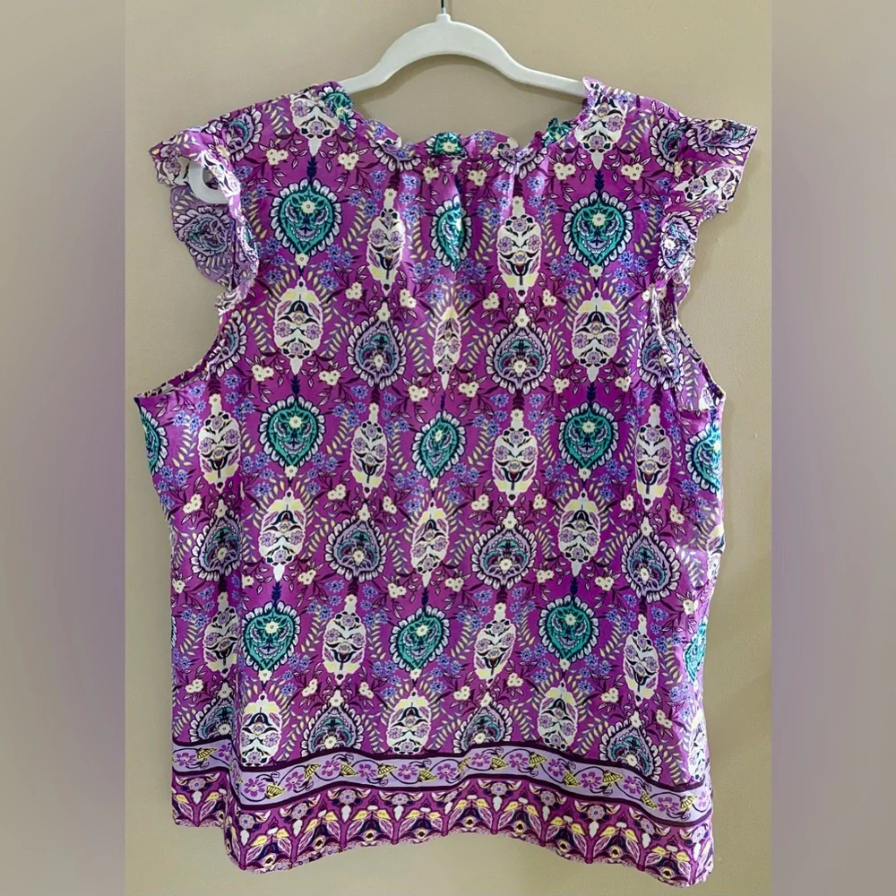 Talbots Purple Blouse with Blue and White Patterns - Picture 2 of 3